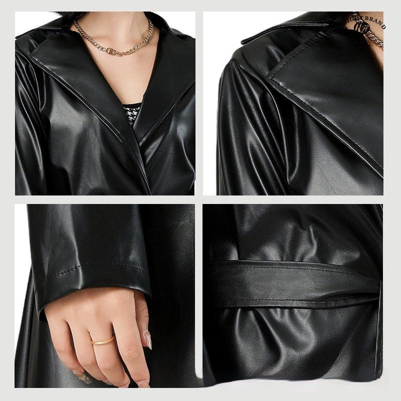 Extra Long Bathrobe Leather Wind Coat Women's - WOMONA.COM