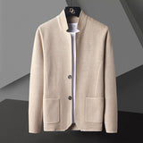 Pocket Stand Collar Cardigan Sweater Men - WOMONA.COM