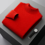 Mock Neck Sweater Men's Knitted Shirt Pure Wool - WOMONA.COM