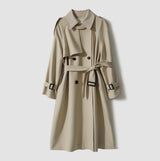 Twill Large Lapel Double Breasted Lacing Mid-length Trench Coat