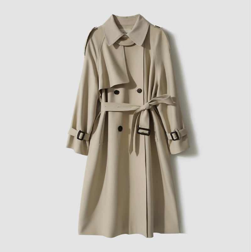 Double Breasted Lacing Mid-length Trench Coat - WOMONA.COM