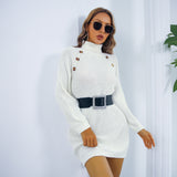 Leisure Clinch Turtleneck Long Sleeve Base Sweater Dress - WOMONA.COM