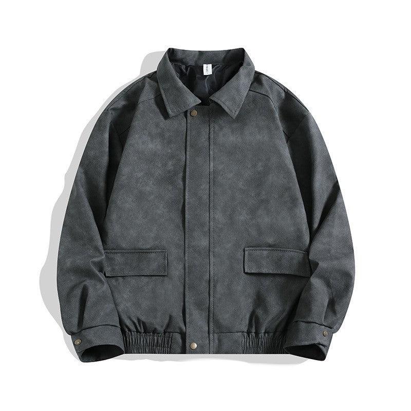 Dark gray student fashion jacket with snap-button front and chest pockets