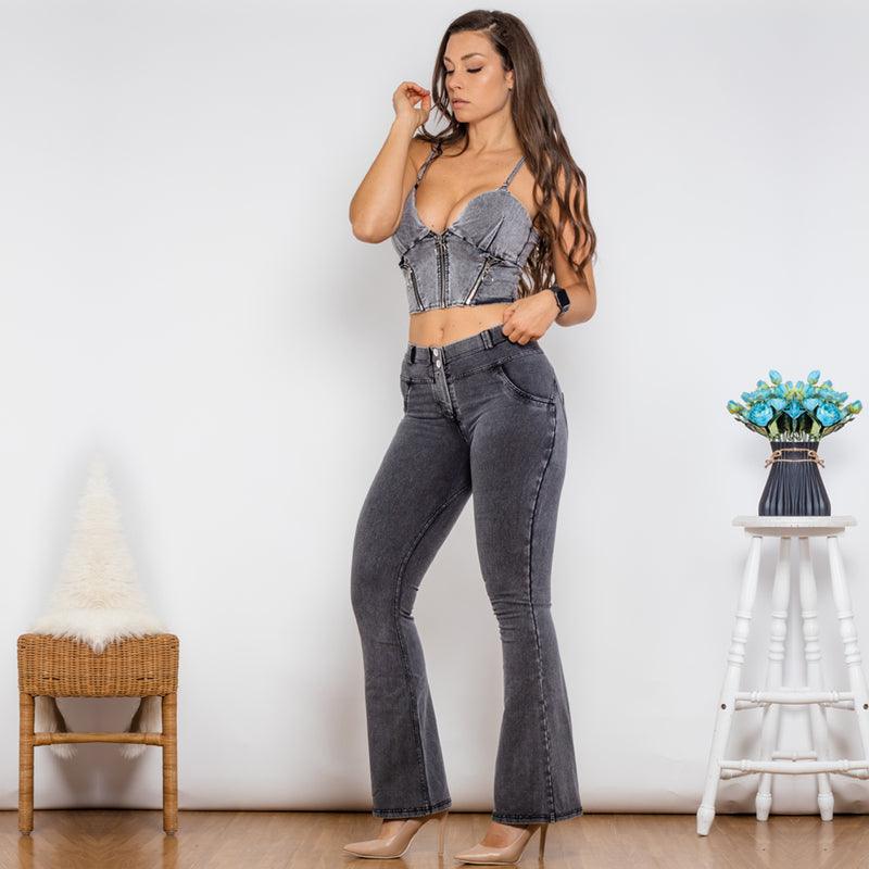 Shascullfites Shaper Suit Grey Denim Bodysuit - WOMONA.COM