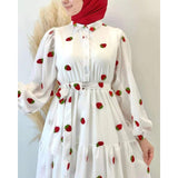 Fruit Printed Long Sleeve Waist-tight Middle East Dress - WOMONA.COM