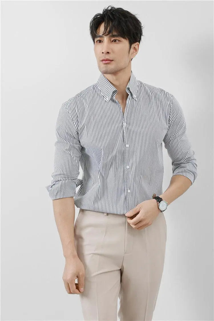 Striped Men's V-neck Long Sleeve Shirt - WOMONA.COM