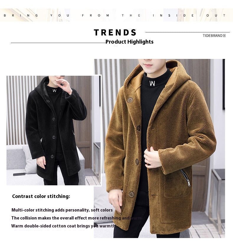 Double-sided Wear Fleece Coat Hooded Mid-length Coat - WOMONA.COM