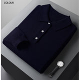 Men's Fashion Polo Collar Loose Pure Color All-matching Woolen Sweater