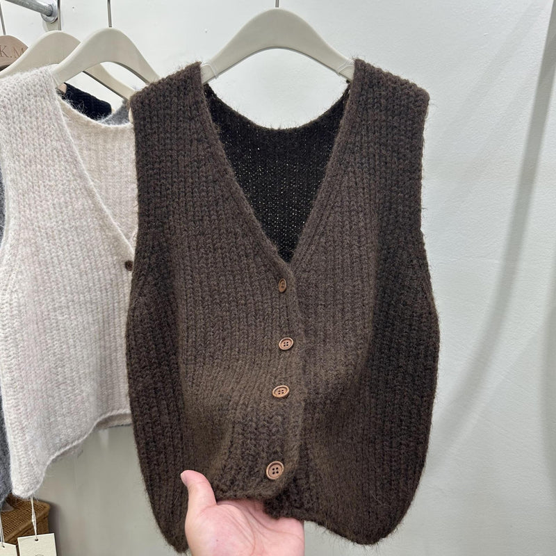 Einfarbige, locker sitzende, vielseitige, ärmellose Strickjacke, Pulloverweste, Strickweste für Damen