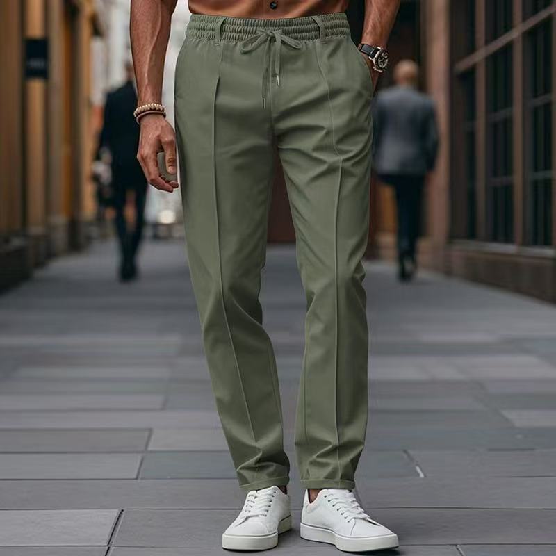 Men's straight-leg sweatpants, army green with drawstring waist and ankle cuffs
