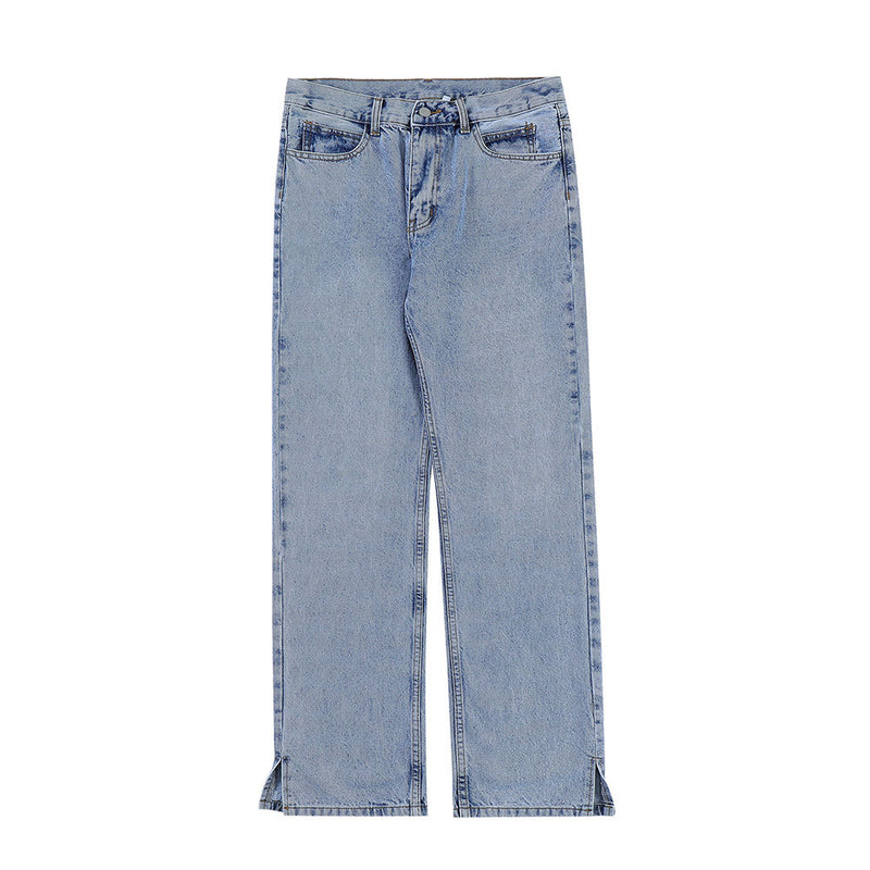 Solid Color Washed Raw Edge Jeans Men - WOMONA.COM