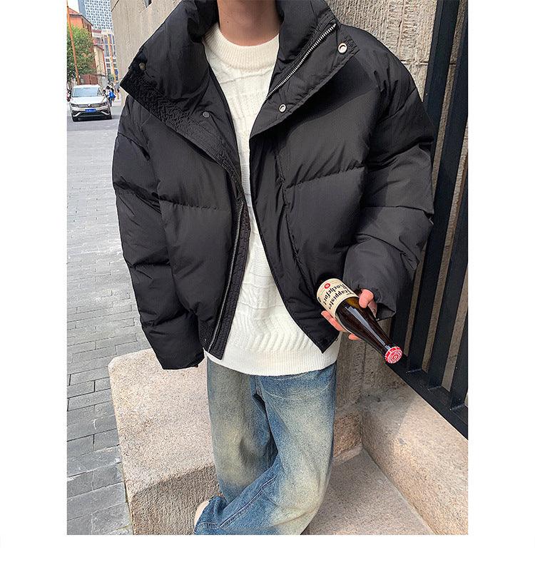 Versatile Stand Collar Zipper Short Cotton Coat Men - WOMONA.COM