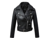 Short Slim High Waist Motorcycle Leather Jacket - WOMONA.COM