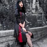 Gothic Style New Hooded Color Matching Mid-length Dress - WOMONA.COM