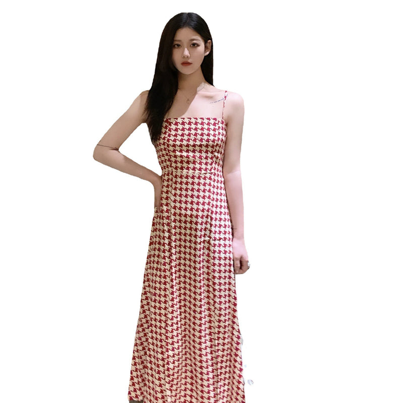 Plaid Suspenders Dress Summer Women's Waist Slimming - WOMONA.COM