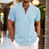 Cardigan Cotton And Linen Short Sleeve Shirt - WOMONA.COM