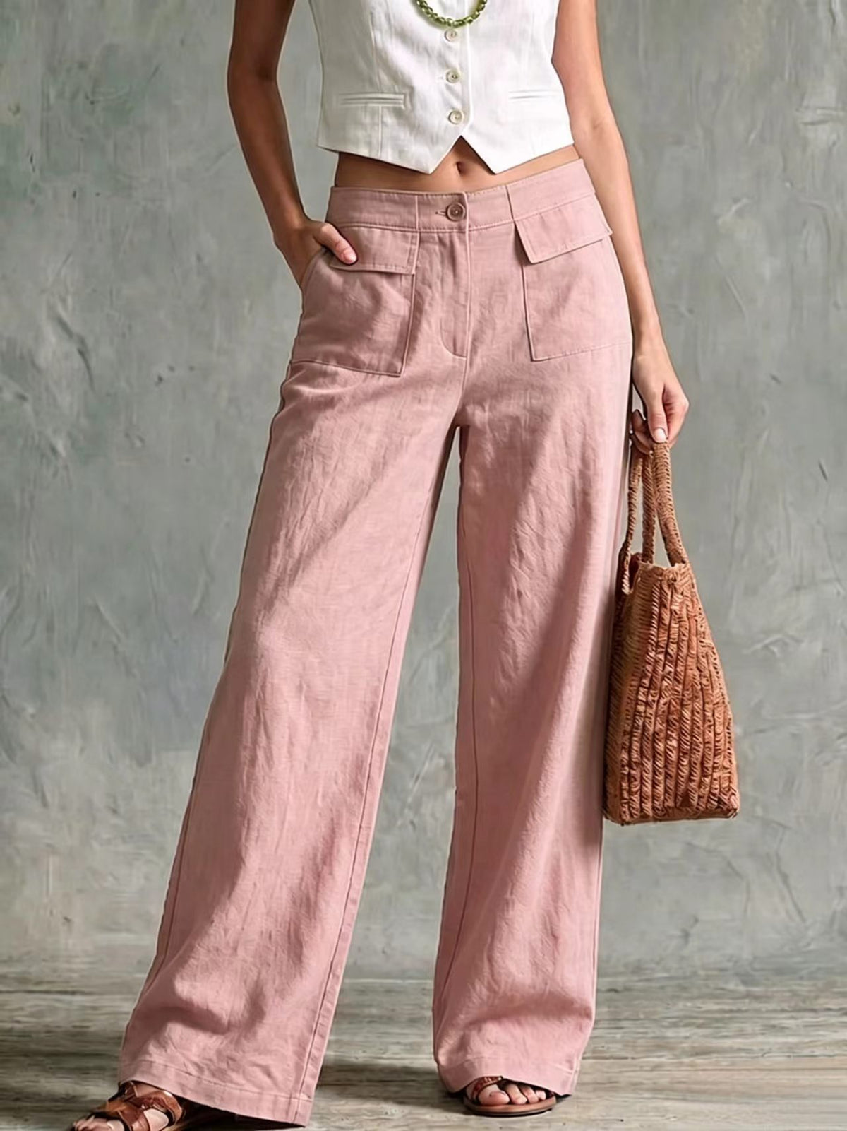 Women's high-waist relaxed wide-leg pants