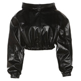 Zipper Slim Fit Hooded Faux Leather Coat For Women - WOMONA.COM