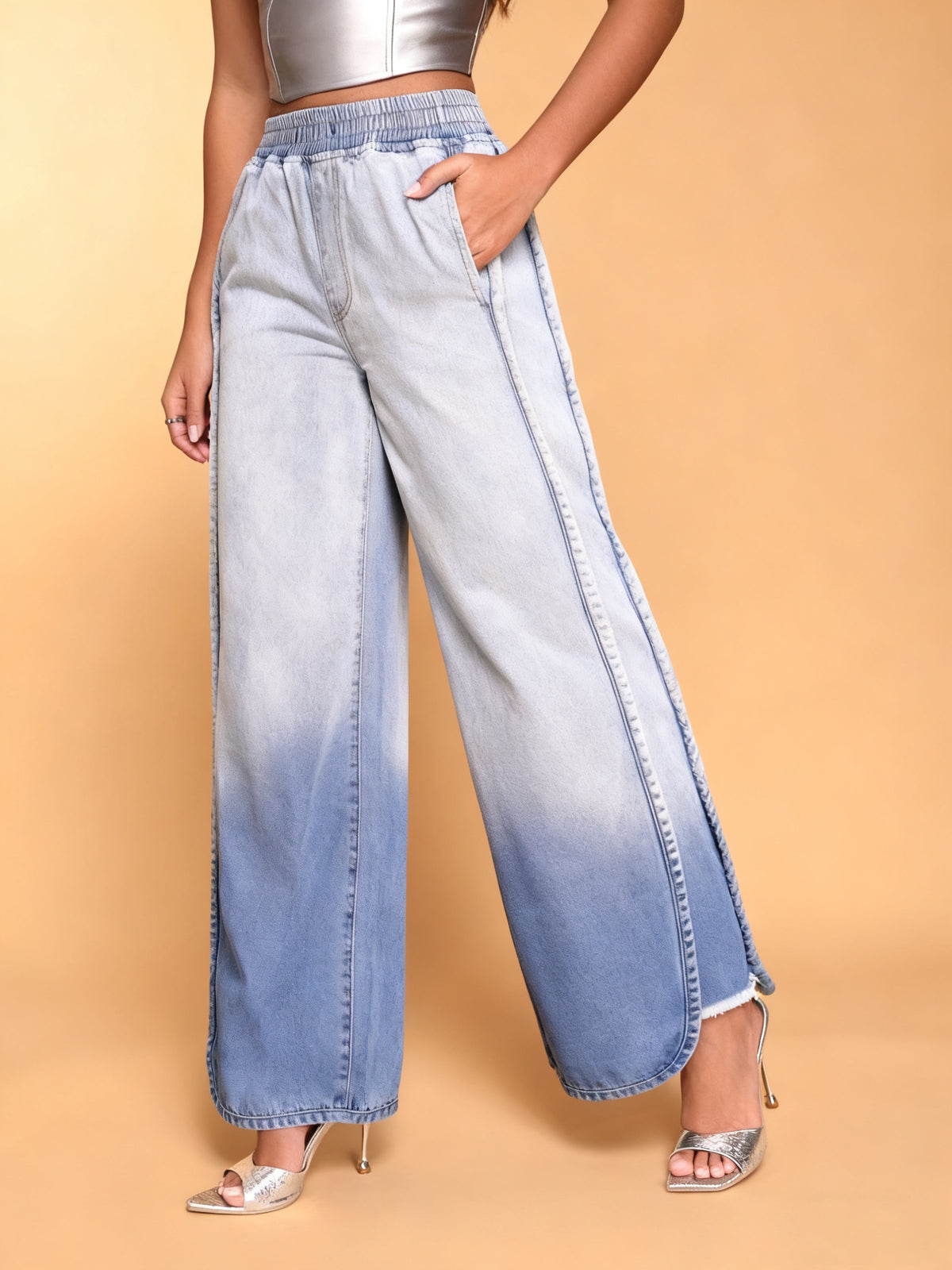 Light-Blue Ombre Wide-Leg Jeans – product image 1
