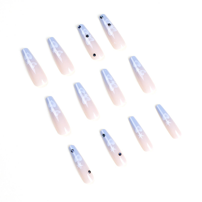 Peach Heart Nail Tip Rhinestone Nails - WOMONA.COM