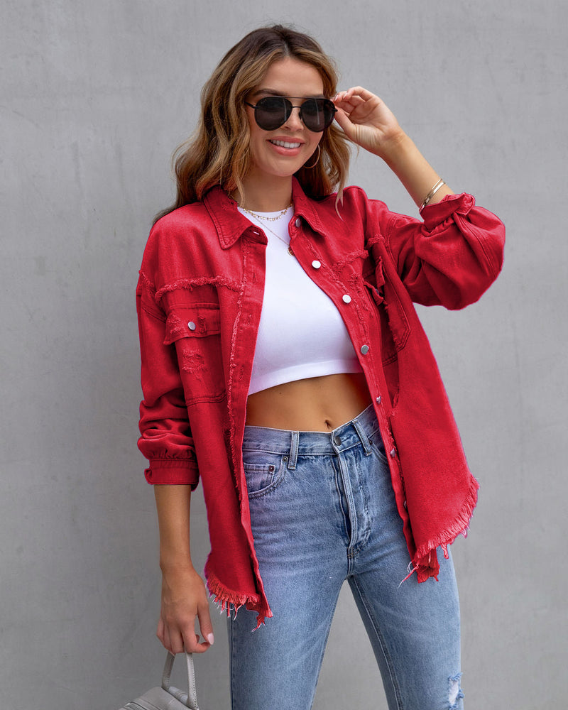 Fashion Ripped Shirt Jacket Female - WOMONA.COM