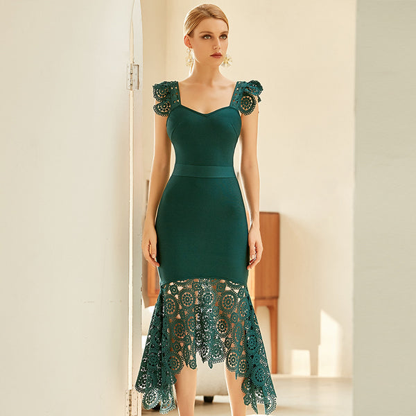 Green Solid Color Suspender Skirt Dress - WOMONA.COM