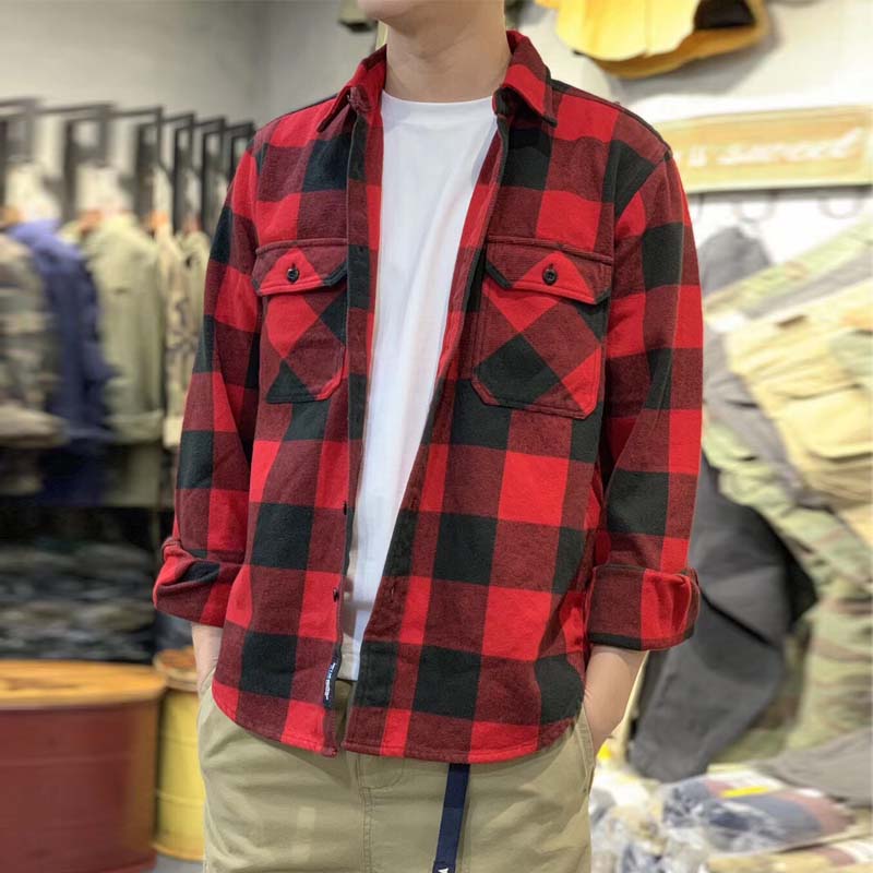 Men's thickened multi-plaid flannel shirt