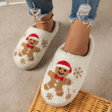 Pantuflas de jengibre con copos de nieve navideños para mujer, pantuflas de invierno antideslizantes para interiores, para dormitorio, pantuflas de casa peludas