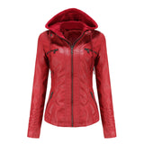 Detachable Two-piece Hooded Leather Jacket - WOMONA.COM