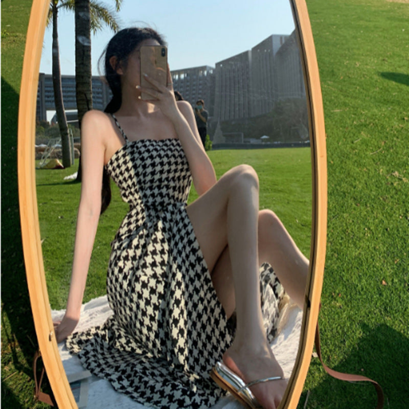 Plaid Suspenders Dress Summer Women's Waist Slimming - WOMONA.COM