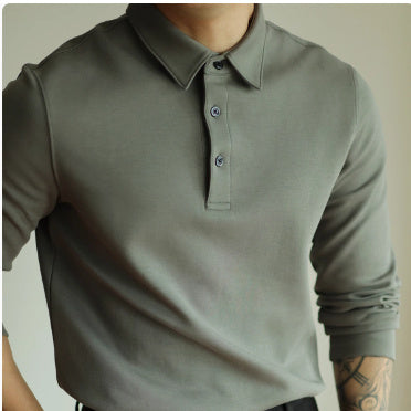 High-end Air Layer Cotton Long-sleeved Polo Shirt - WOMONA.COM