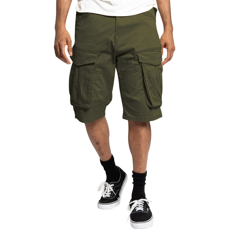 Men's army green cargo shorts with side flap cargo pockets