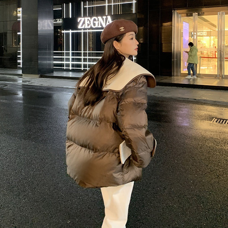 Large Lapel Fur Integrated Stitching Down Jacket - WOMONA.COM