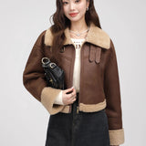 Stand Collar Fur Integrated Lamb Fur Short Coat - WOMONA.COM