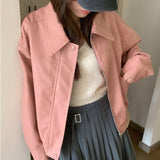 American Retro Lapels Cropped Leather Coat Female Sweet Cool Handsome