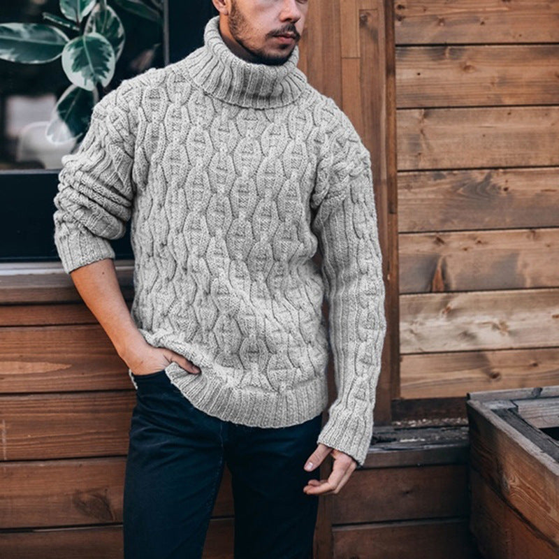 Mens Solid-Color Fashionable Trendy Turtleneck Knitted Sweater