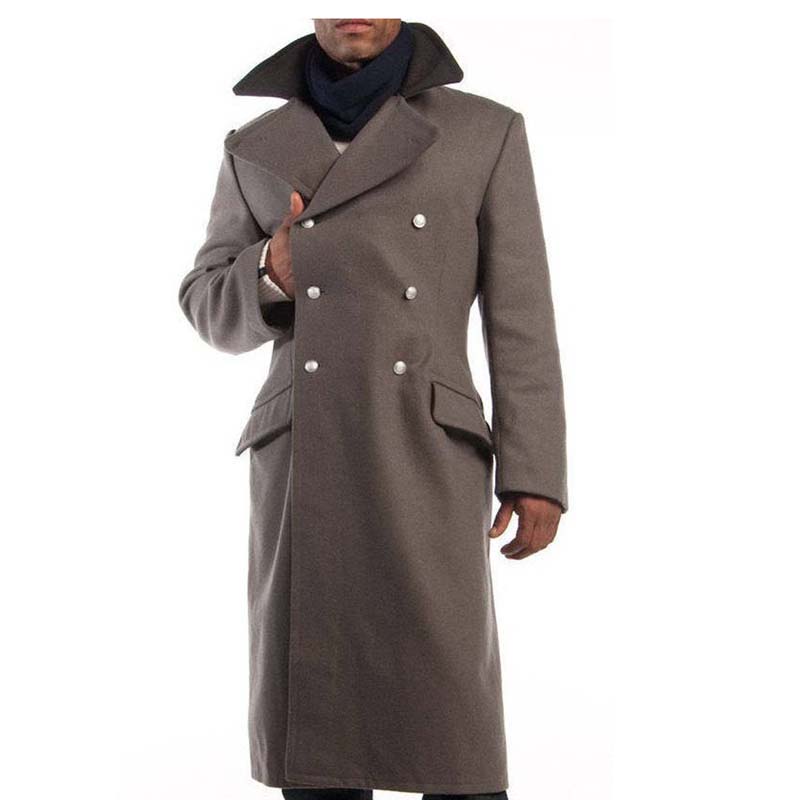 Men's Contrast Collar Woolen Long Coat - WOMONA.COM