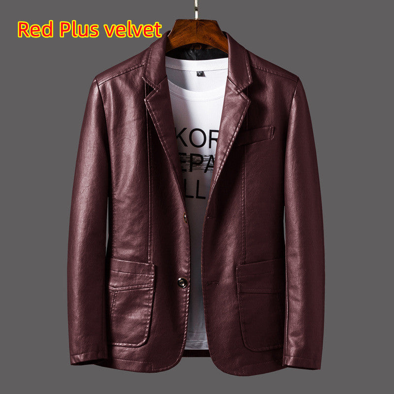 Leather Men's Autumn And Winter Jacket Thin Lapel - WOMONA.COM