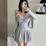 Spring And Summer New Lace Stitching Pleated Sling Dress Women - WOMONA.COM