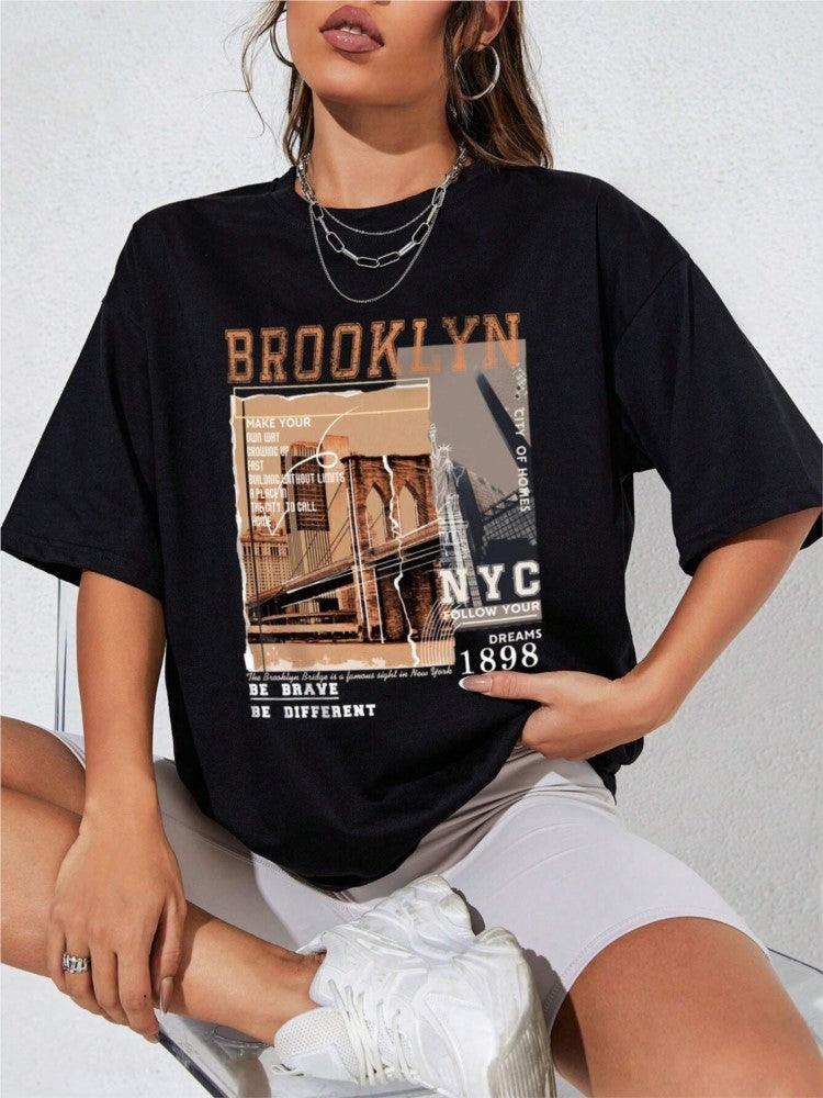Spring Women's Cotton T-shirt Letter Short Sleeve - WOMONA.COM