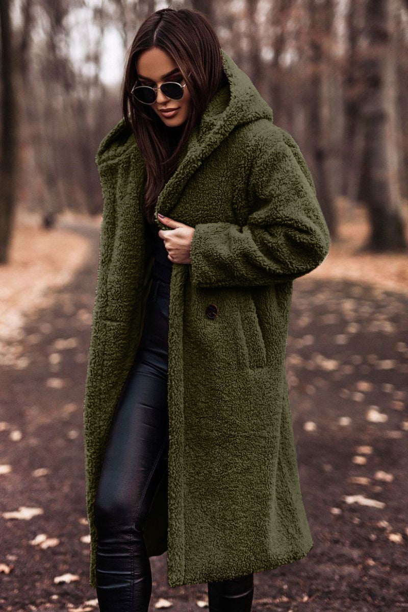 Women's hooded long teddy coat