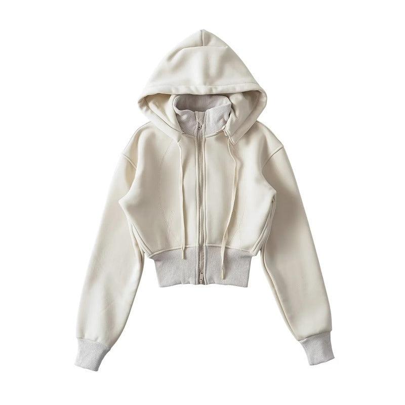 Detachable hooded zipper sweatshirt, off-white, full front zipper and drawstring hood