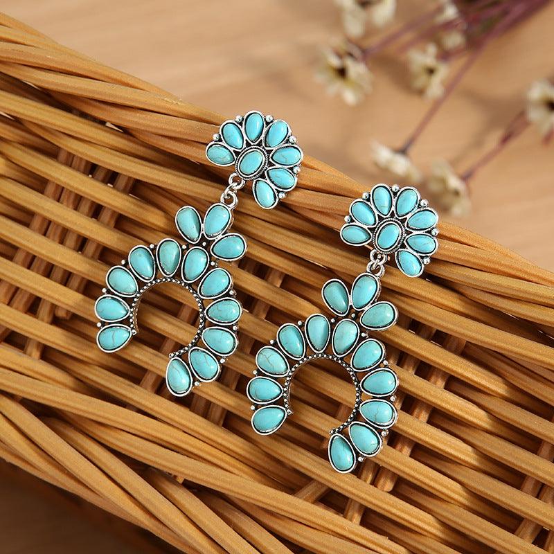 Vintage Geometric Turquoise-Tone Earrings