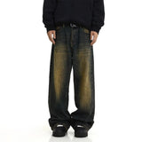 Yellow Mud Dyed Washed Vintage Jeans - WOMONA.COM