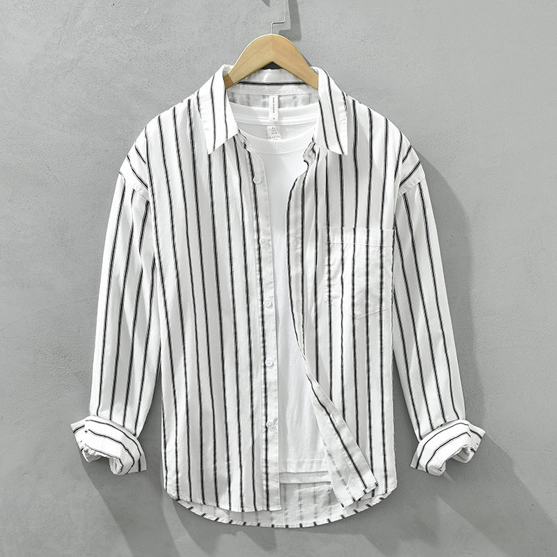 Square Collar Striped Casual Shirt - WOMONA.COM