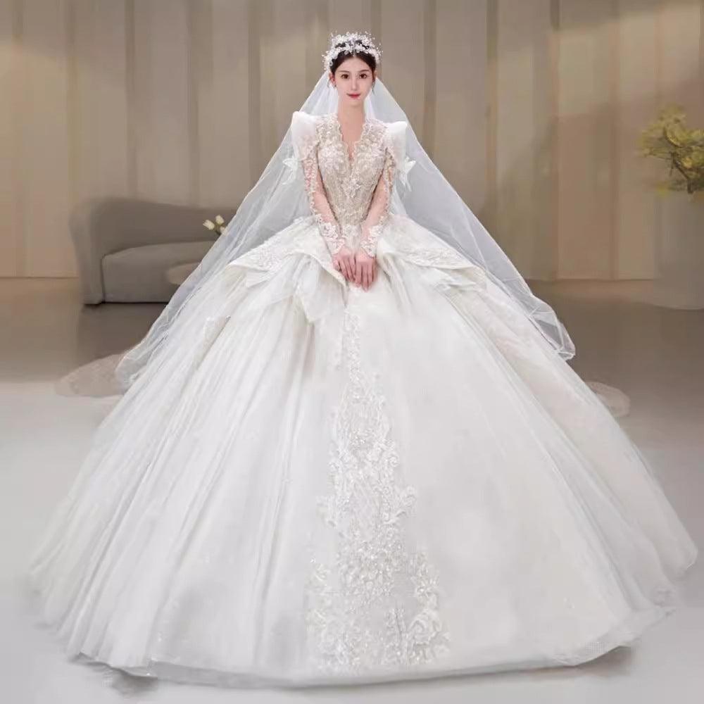 Bride Main Yarn Long Sleeve Heavy Dress - WOMONA.COM