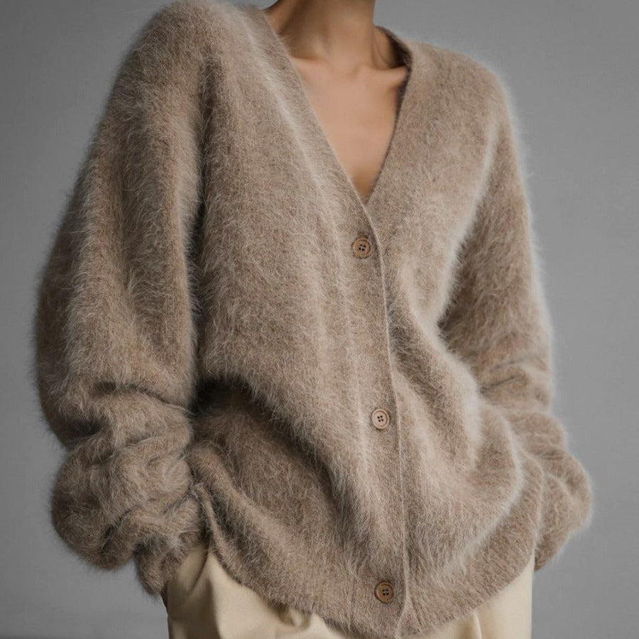 Women's relaxed V-neck button cardigan