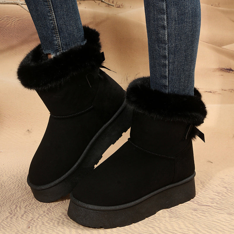 New Bow-knot Snow Boots Winter Plus Velvet Warm - WOMONA.COM