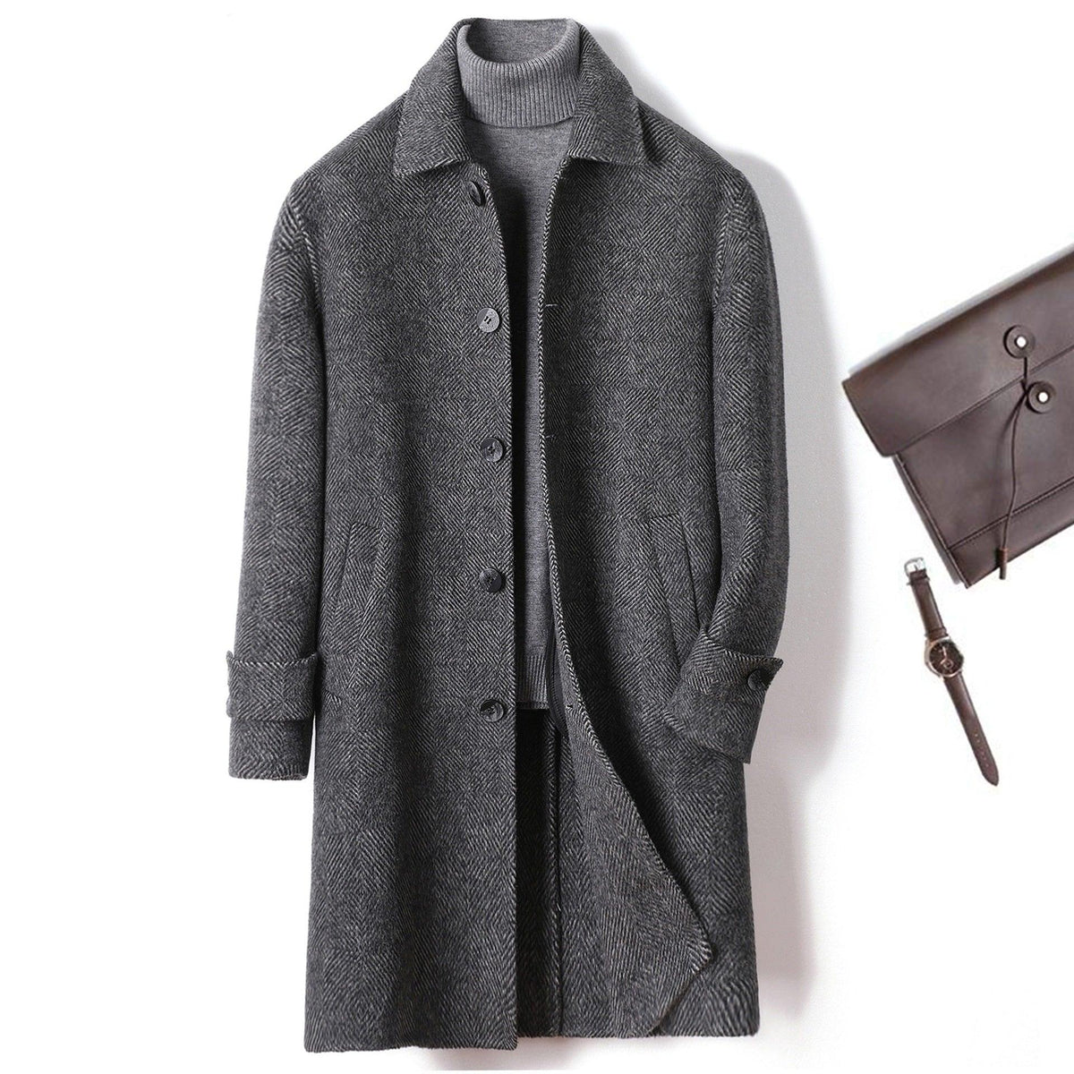 Cashmere Wool Coat Winter Plaid Long Casual Coat - WOMONA.COM