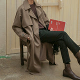 Double Breasted Trench Coat Men Mid Length Loose - WOMONA.COM